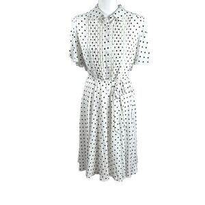 Nanette Lepore White Black Midi Dress Sz 12 Sheer Old Money‎ Polka Dot Chiffon
